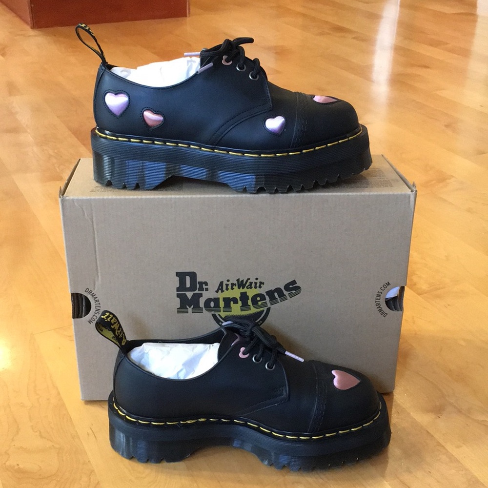 Dr. Martens 1461 Leather Heart Platform Shoes - Picture 2 of 16